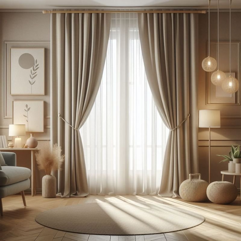 layered living room curtains with sheer and blackout drapes