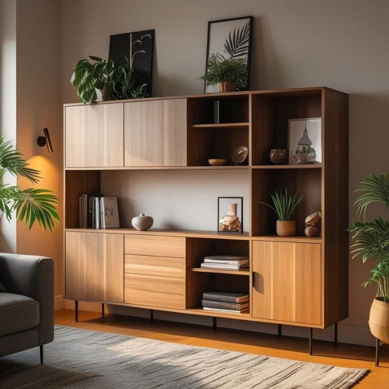 Modern living room cabinets with stylish storage and decor