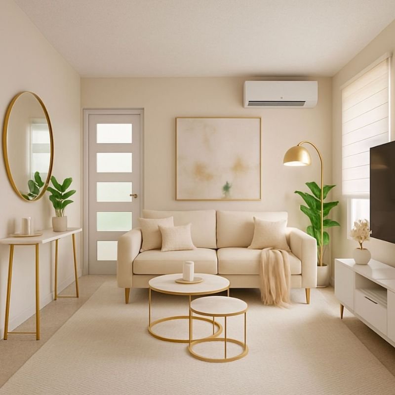 light color small apartment living room ideas with white and beige walls