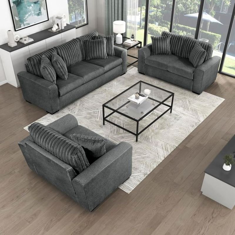 Standard 3 piece living room set with sofa loveseat and accent chair