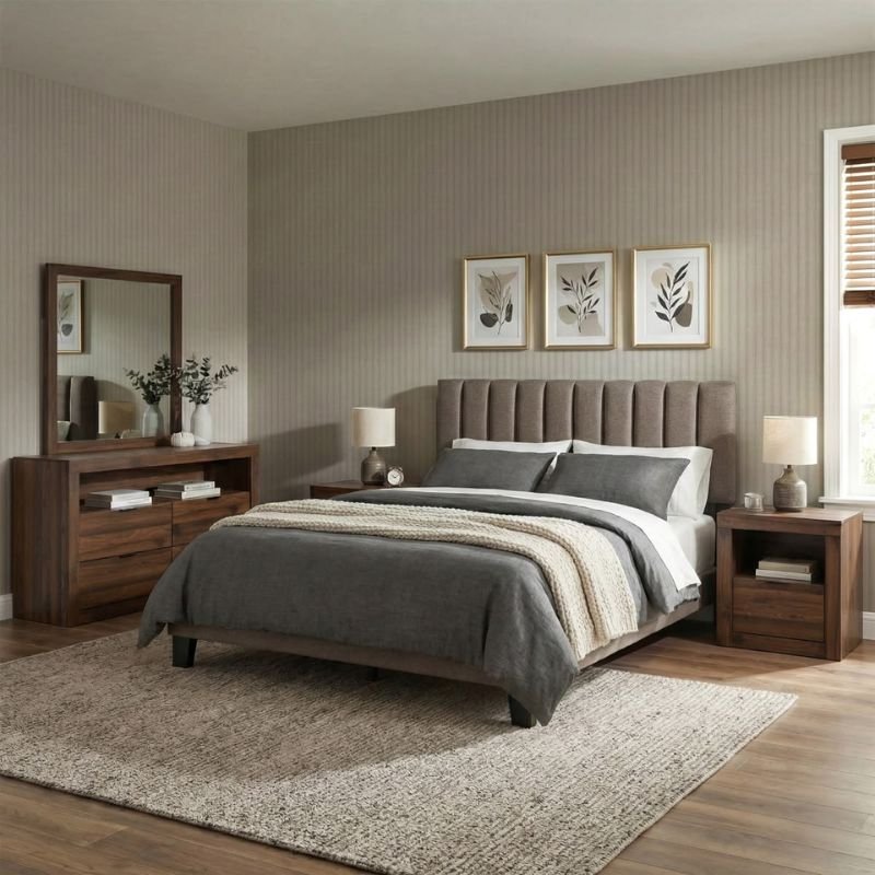 Complete bedroom sets with bed dresser mirror and nightstands