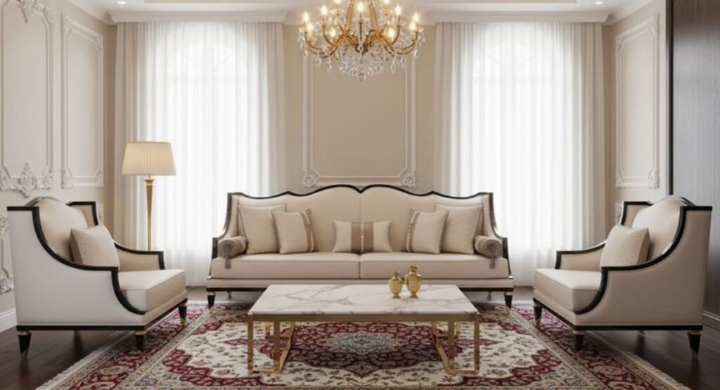 Traditional home tete sofa featuring the unique face-to-face seating arrangement.
