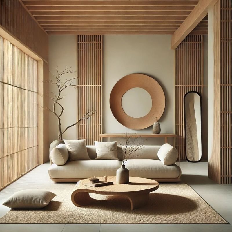 Modern Japandi interior combining Japanese minimalism and Scandinavian design