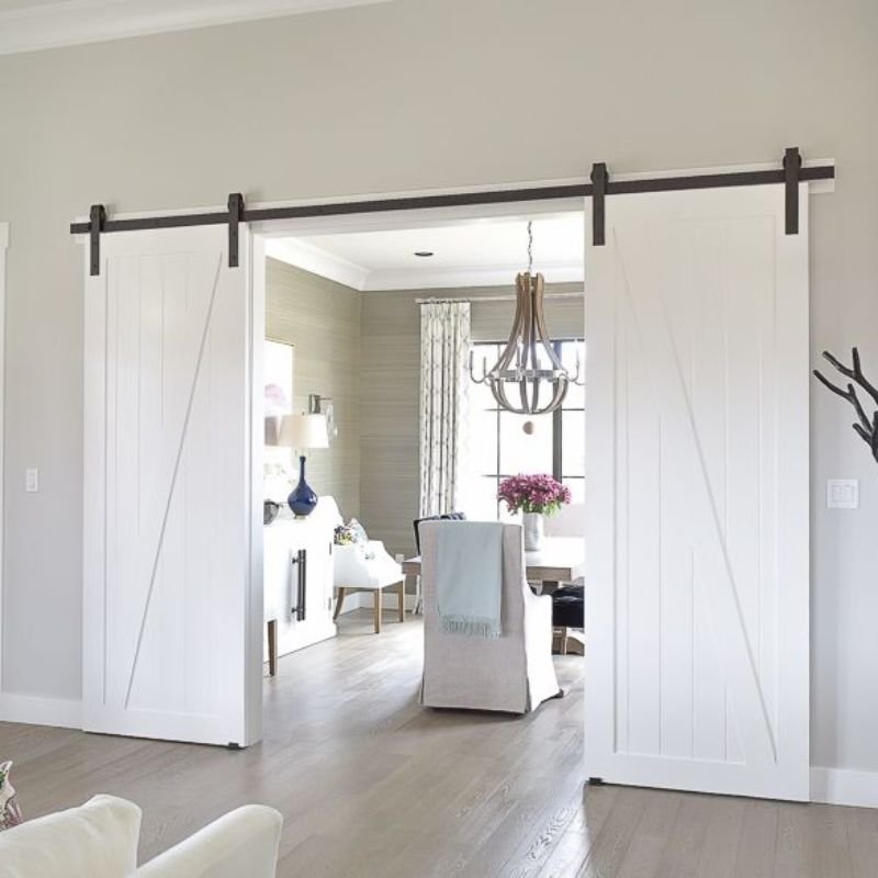 Modern sliding barn door with glass panel design