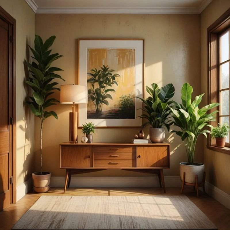 Layered home accessories on wooden table