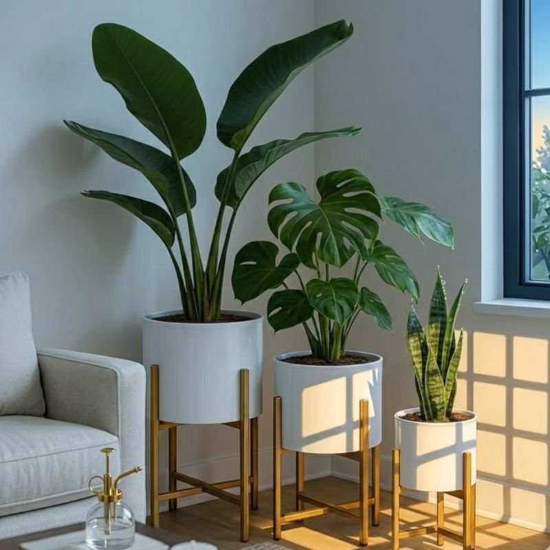 Indoor plants and woven baskets for home styling
