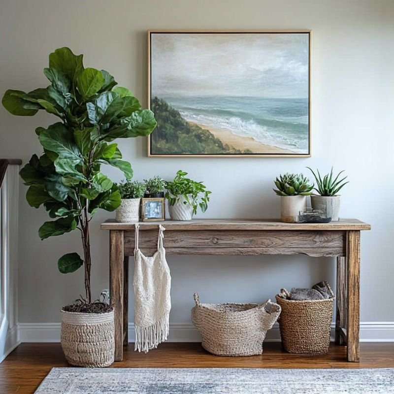 Indoor plants and flowers in ceramic vase