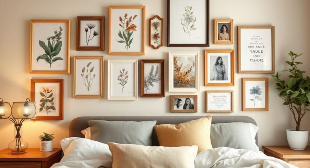 Bedroom gallery wall ideas above the headboard