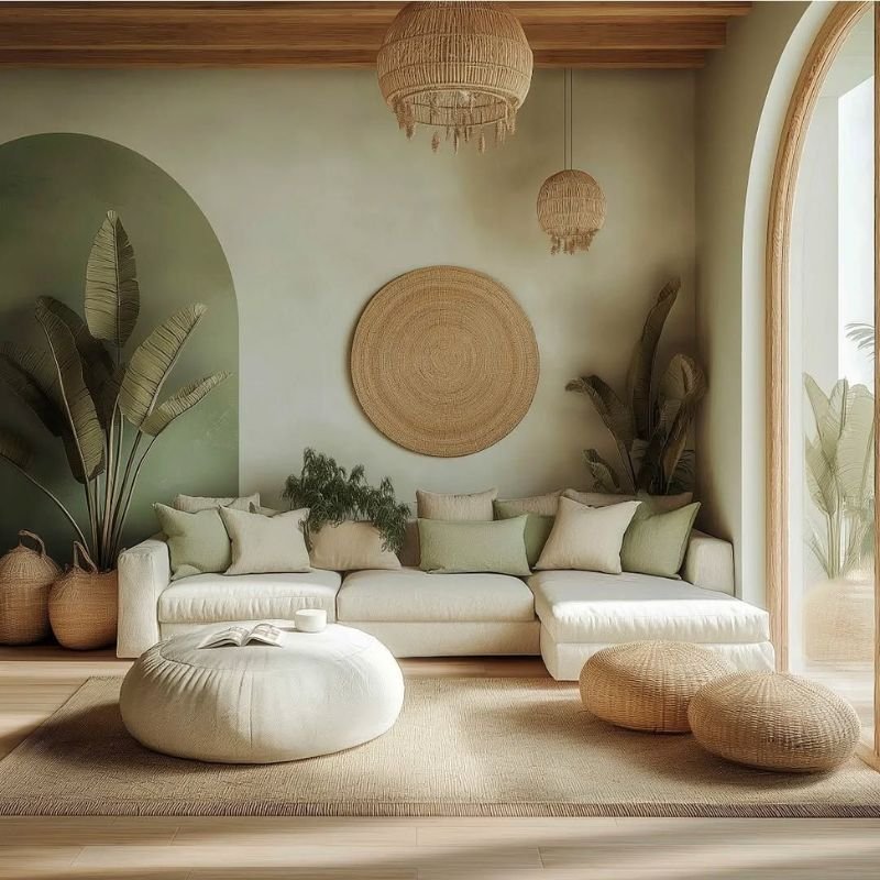 Minimalist interior with white walls and simple furniture
