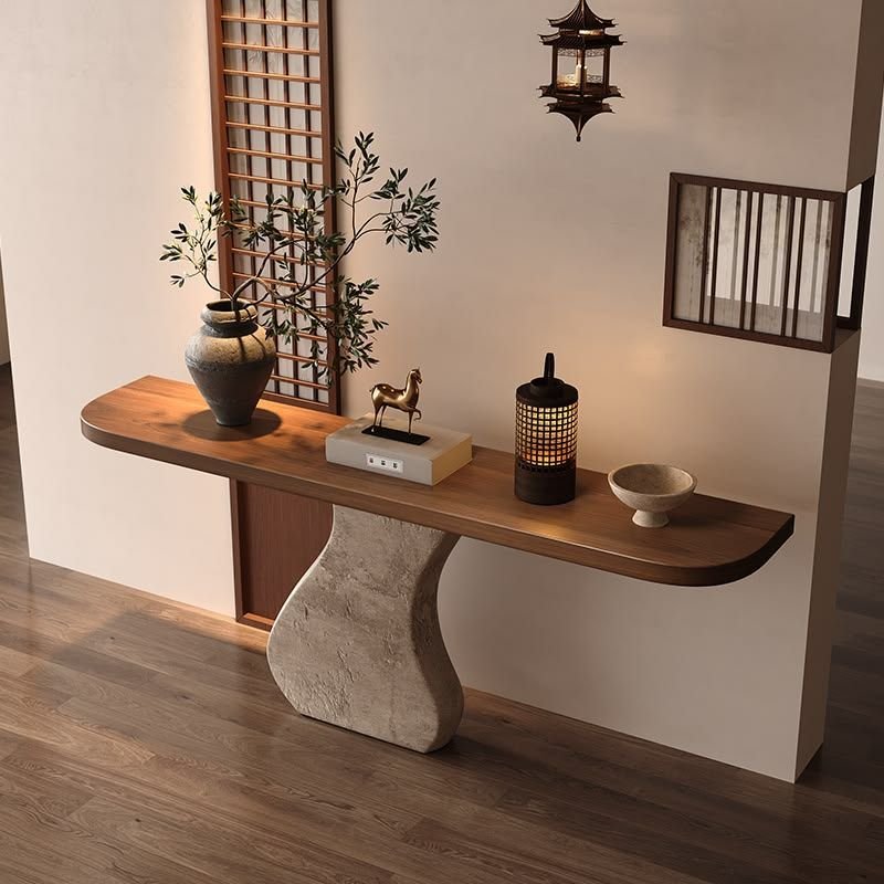 Wooden console table with storage drawers