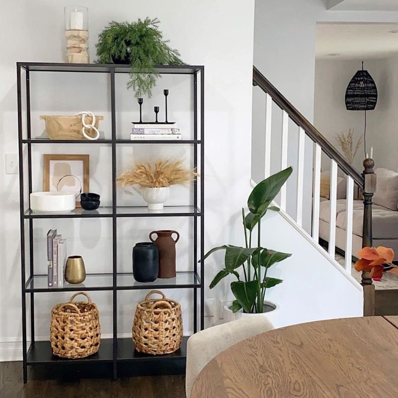 Wooden, metal, and glass shelving materials
