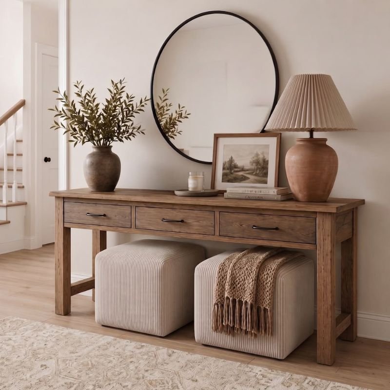 Modern farmhouse console table decor ideas