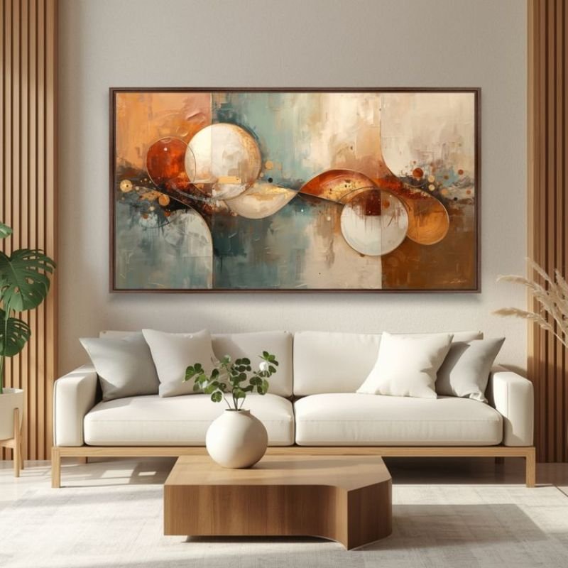 Oversized modern canvas wall art with earthy tones in contemporary home