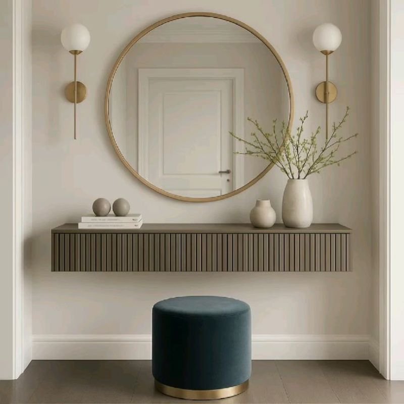 Slim floor lamp brightening a home entryway