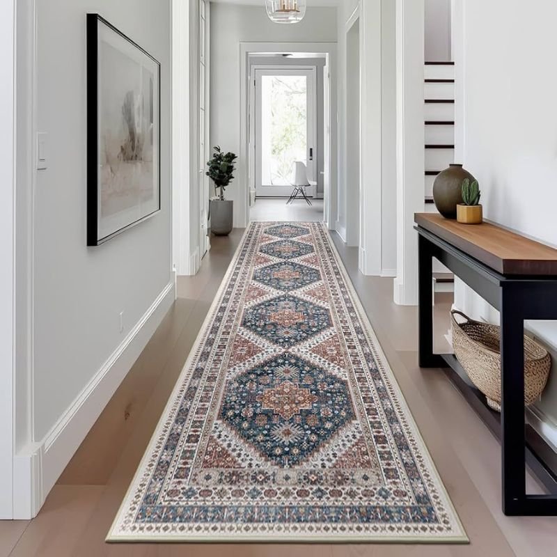 Hallway flooring ideas with runner rug and hardwood floor