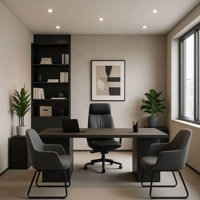 Modern task floor lamp in a home office workspace