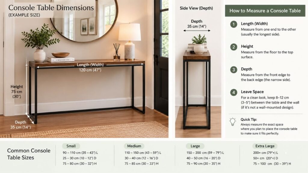 Console table dimensions in a living room