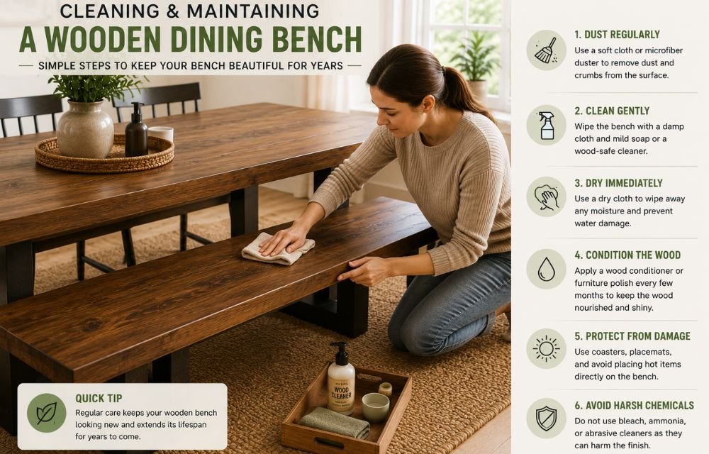 Cleaning a Wooden Dining Bench with a Soft Cloth