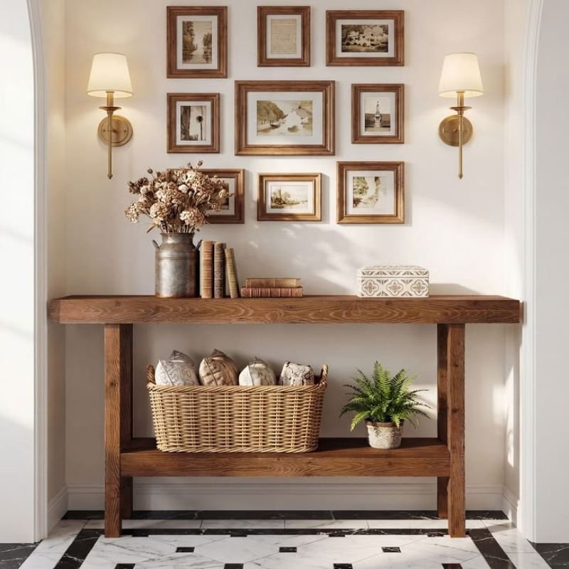 Console table with decorative table lamp