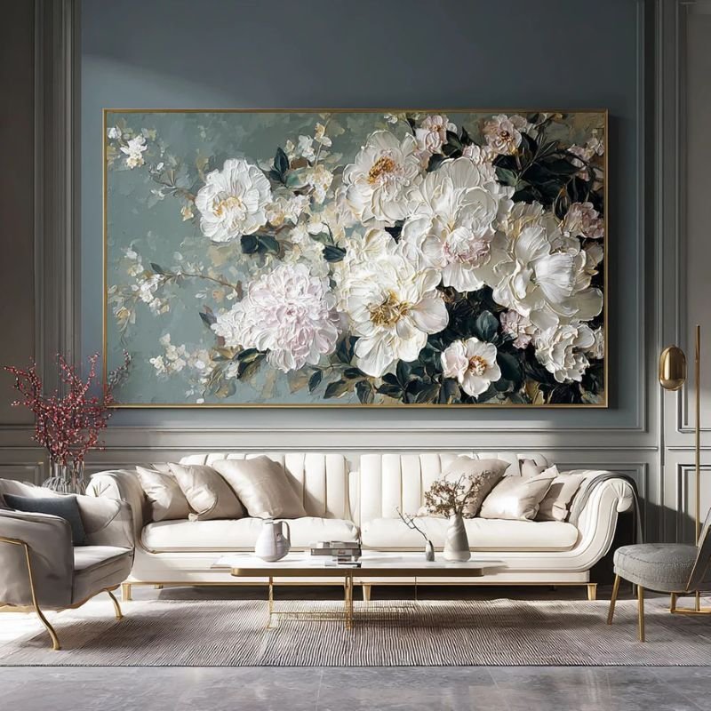 Correct placement and size of canvas wall art above a sofa