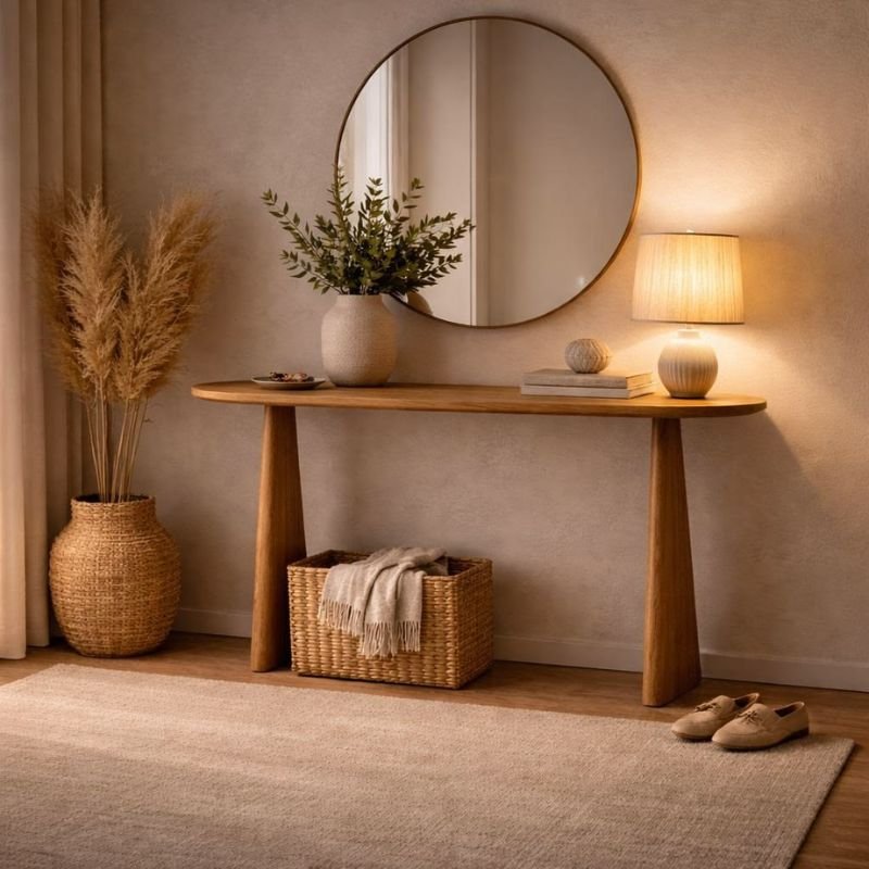 Small console table decor for narrow hallway