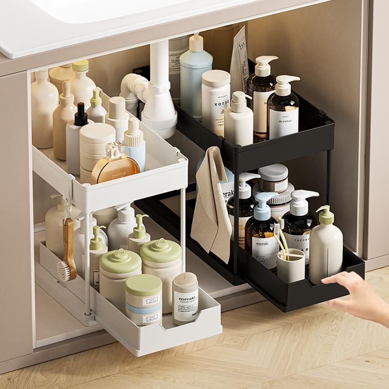 under sink bathroom cabinet with sliding drawers and pull out bins