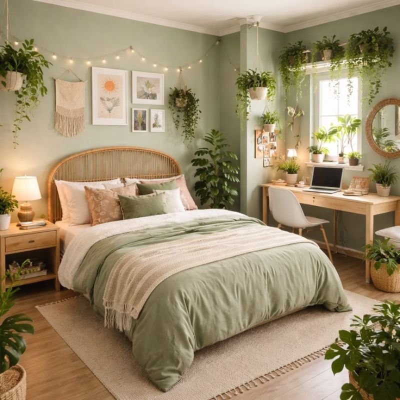 Eco-friendly wooden furniture with indoor plants