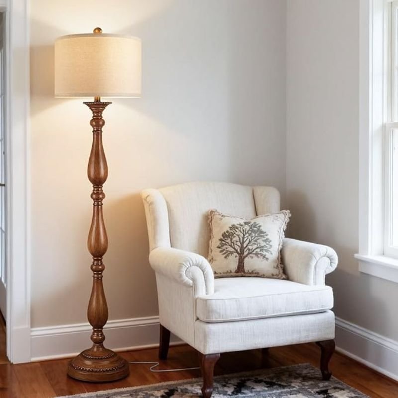 Classic living room with elegant fabric shade lighting