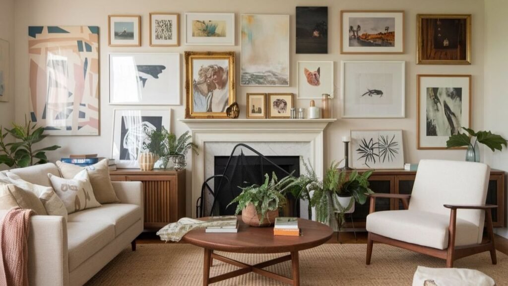 Minimalist interior with black accent wall and mirror