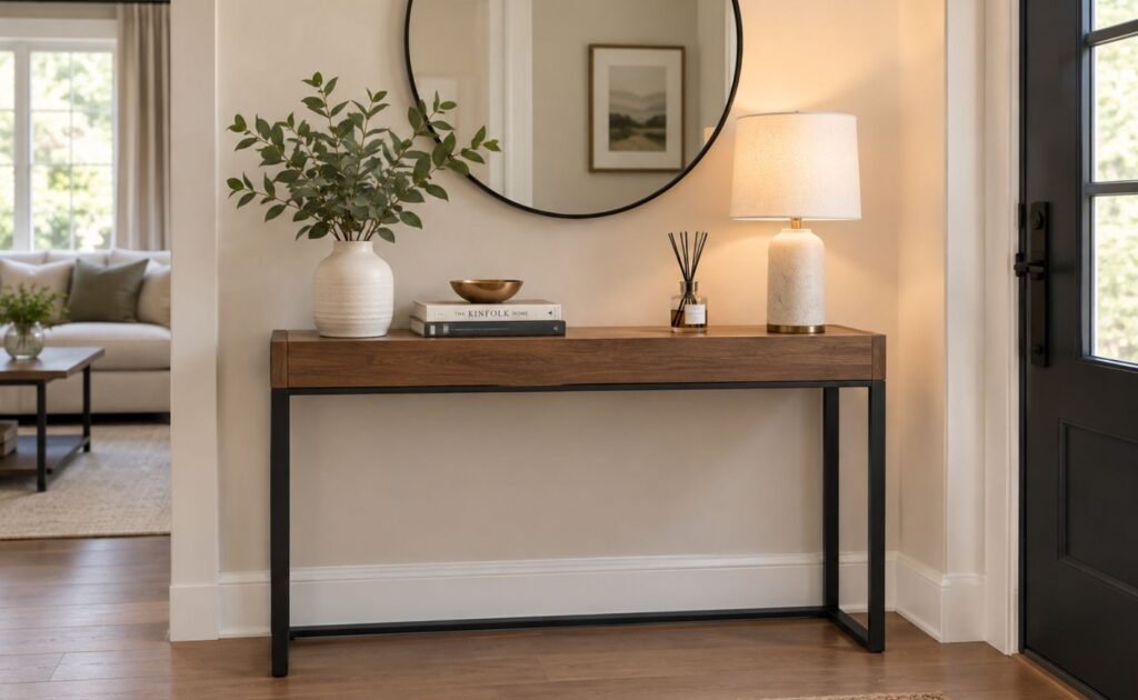 Slim console table against a wall