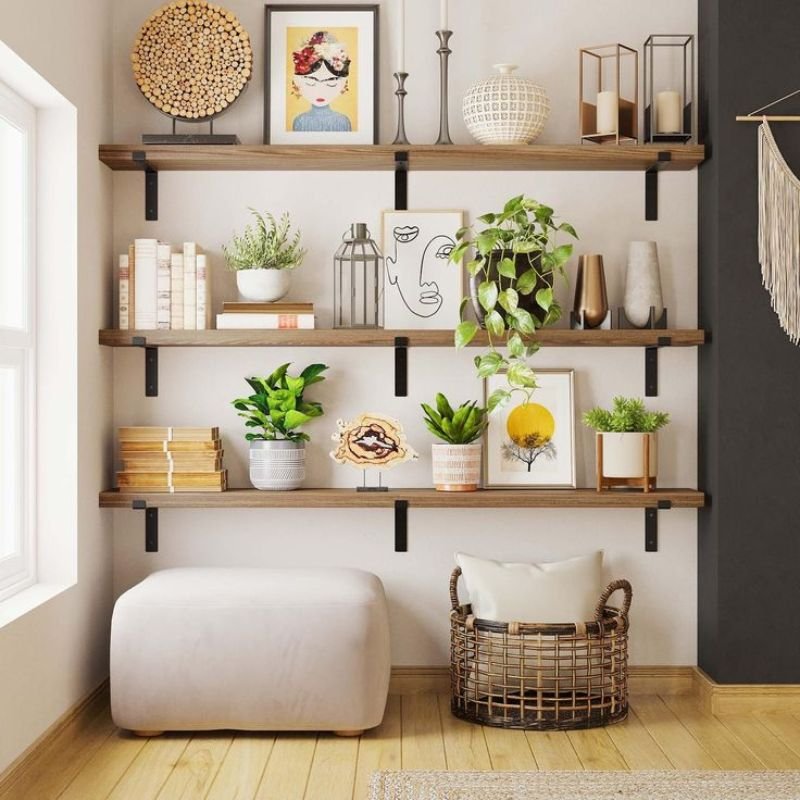 Different wall shelves used for storage and home decor