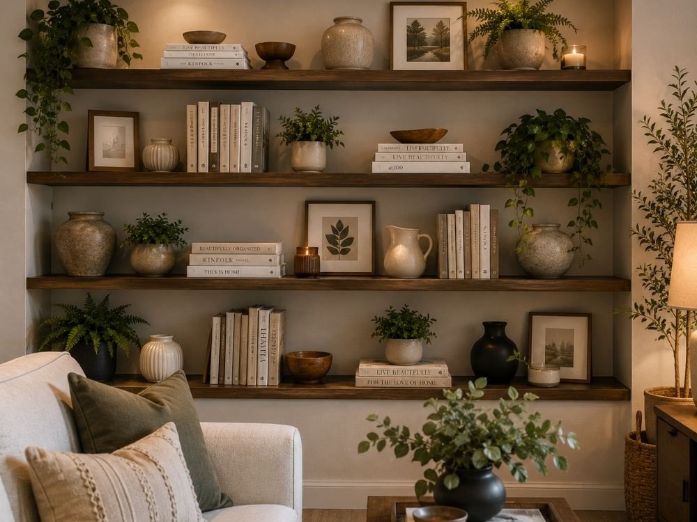 shelf styling with home accessories