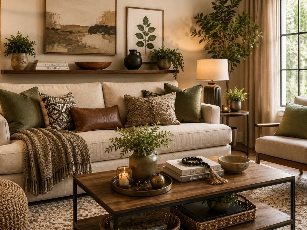 living room with stylish home accessories
