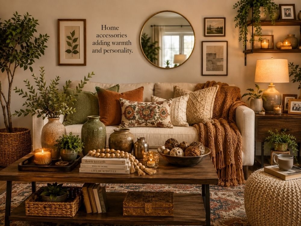 cozy room with layered textures and artwork